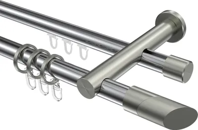 Produktbild von Interdeco Rundrohr-Innenlaufstange / Gardinenstange (Kombination) Chrom / Edelstahl-Optik, Typ Platon Verano (Schräge), 20 mm Ø 2-läufig, 260 cm
