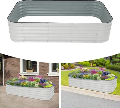 Produktbild von Hochbeet - Pflanzkasten Bausatz - 240×60×43 cm - Aluminium-Zink-beschichteter Stahl - Rostschutz - Offener Boden - Für Gemüse, Blumen, Kräuter - Weiß