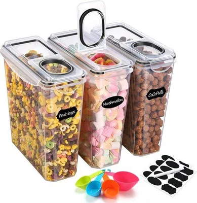 Immagine prodotto di Set di 3 contenitori da cucina in plastica senza BPA da 3,7 L, set per la conservazione degli alimenti con coperchio ermetico e 16 etichette