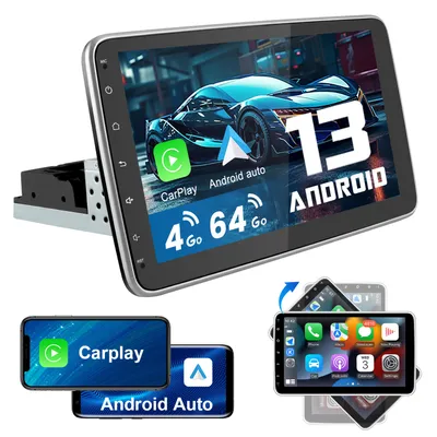 Produktbild von 4+64G 10" Android 13 360° obrotowy ekran Carplay DAB+ 1DIN radio samochodowe GPS Navi WIFI BT USB FM