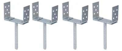 Produktbild von Alberts U-Pfostenträger mit Betonanker aus Riffelstahl, galvanisch blau verzinkt, zum Einbetonieren, lichte Breite 75 - 180 mm, Höhe 108 mm, Länge Betonanker 200 mm