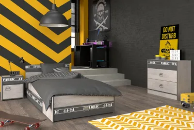 Produktbild von Jugendzimmer Fabric 21 mit Gamertisch 5 teiliges komplett Gaming Zimmer in Esche - Grau von Parisot