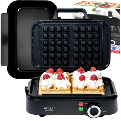 Zdjęcie produktu dla adler europe AD3065 Gofrownica 2000W na 2 duże gofry, regulacja temp., non-stick