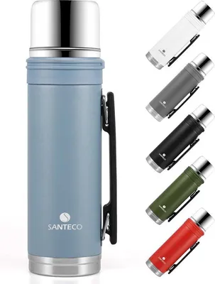 Produktbild von Famanu Thermoskanne 1 Liter, Edelstahl, mit Trinkbecher, lekfrei, BPA-frei, für Kaffee und Tee