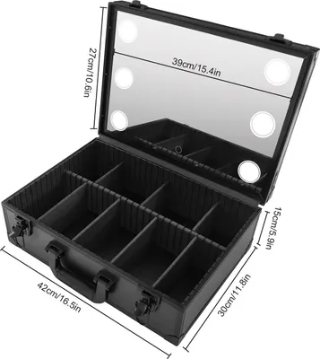 Produktbild von Kosmetik Organizer - Reise Schminkkoffer - LED-Spiegel - Verstellbare Fächer - Für Lidschattenpaletten - Größe M - Schwarz