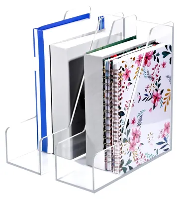 Produktbild von 2 Stück Zeitschriftenhalter aus transparentem Acryl, Schreibtisch-Organizer, vertikaler Zeitschriftenständer für Home Office und Schule, Aufbewahrung von Büchern