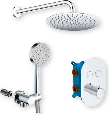 Productafbeelding van Mereo Doucheset met thermostaatkraan, inbouwmodel, met drukknop - 2-weg - ovaal afdekschild - CB60106TB3