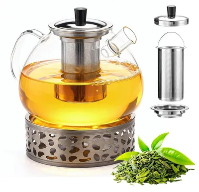 Produktbild von Teekanne mit Stövchen 1500ML Glas mit Siebeinsatz für losen Tee
