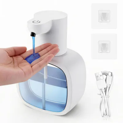 Image de Distributeur automatique de savon de 500 ml avec capteur, sans contact et automatique, pour la cuisine et la salle de bains – distributeur mural de savon blanc