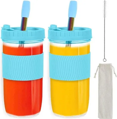Obrázok produktu pre Sada modrých pohárov na bublinkový čaj s objemom 730 ml s viečkom a slamkou