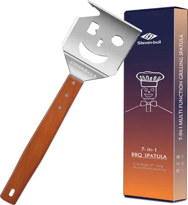 Produktbild von 7 in 1 grillspachtel für Barbecue Grill, Multifunktion Grillbesteck mit Holzgriff, Eingebaute grillbesteck-set-Funktion,Kreativer Grillwender, Einzigartige Grillwerkzeuge, Grillen Geschenke für Männer