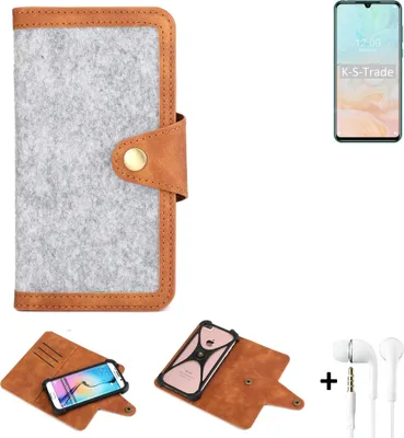 Produktbild von K-S-Trade Handyhülle + Kopfhörer kompatibel mit Doogee N20 Pro Schutzhülle Filz Hülle Kunstleder hellgrau braun (1x)