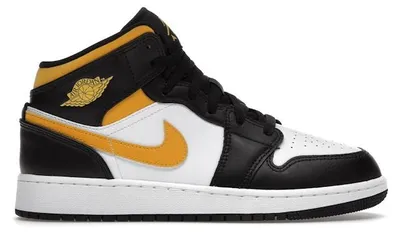Imagen del producto de Jordan 1 Mid Blanco, Amarillo y Negro (talla para jóvenes) - Talla europea 36