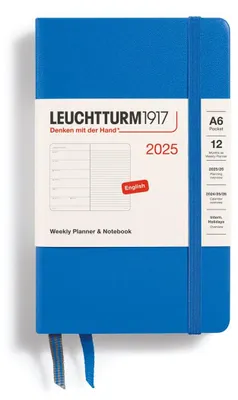 Zdjęcie produktu dla LEUCHTTURM1917 Kalendarz tygodniowy i notatnik kieszonkowy (A6) 2025, kolor: niebieski, język: angielski
