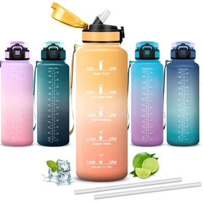 Produktbild von Mujigaga Trinkflasche 1,5L Auslaufsicher mit Strohhalm, Wasserflasche für