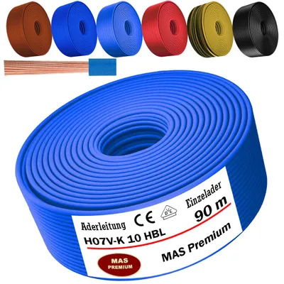 Produktbild von 90m Aderleitung H07 V-K HBL 1x10 mm² Hellblau Einzelader flexibel