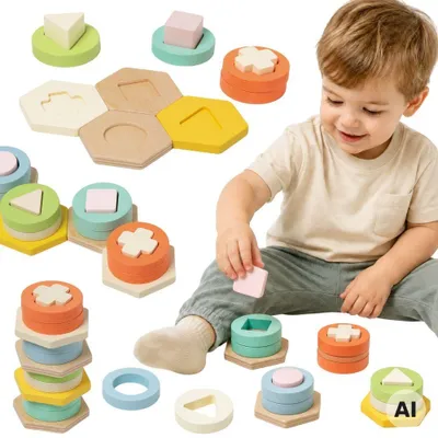 Imagen del producto de Torre de rompecabezas clasificadora de formas y colores Montessori de Classic World