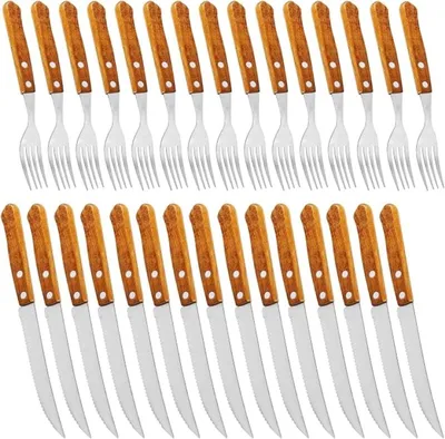 Produktbild von PromoHome® Steakbesteck-Set 30-teilig - 15 Gabeln & 15 Messer - Edelstahl mit Holzgriff