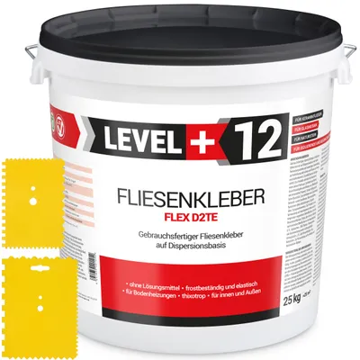 Obrázok produktu pre Sada bieleho disperzného lepidla na dlaždice 25 kg Level+12 a plastového tmelu 2 ks.