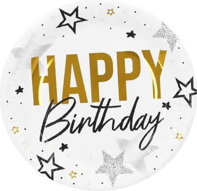Produktbild von 8 Happy Birthday Sternen Pappteller 23cm