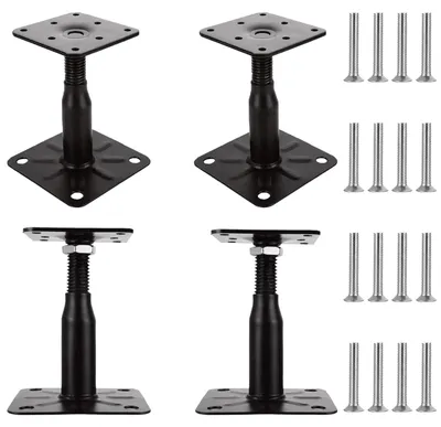 Productafbeelding van 4 stuks in hoogte verstelbare paaldragers, 100-150 mm, steunpoot van verzinkt staal, met schroeven