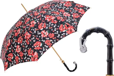 Productafbeelding van PASOTTI Automatische paraplu, 93 cm, rode anemoon, zwart bloemenmotief
