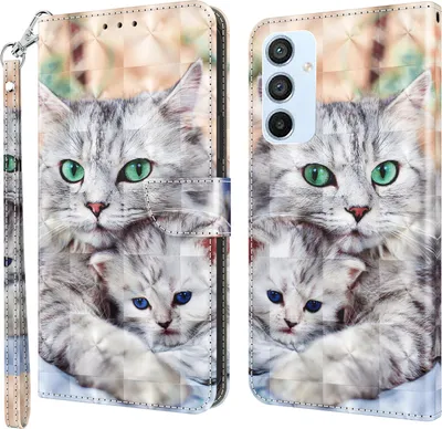 Produktbild von CLM-Tech Hülle kompatibel mit Samsung Galaxy A54 5G - Tasche aus Kunstleder - Klapphülle mit Ständer und Kartenfächern, Katze und Kätzchen