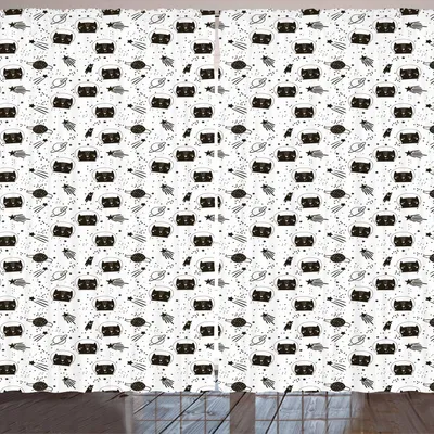 Obrázok produktu pre ARANDE záves na domáce zvieratá, mačky vo vesmíre s konšteláciou hviezd, detský detský humor, detská izba, 280 x 175 cm, čierno-biely