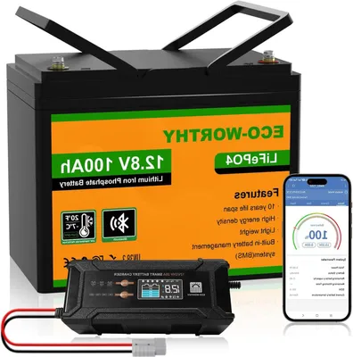 Image de Batterie lithium-ion - Batterie lithium - Batterie LiFePO4 - Batterie 12V 100Ah - Batterie avec chargeur - Moniteur Bluetooth