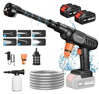 Image de Pistolet à eau haute pression, sans fil, buse 6 en 1, 2 batteries de 20 000 mAh