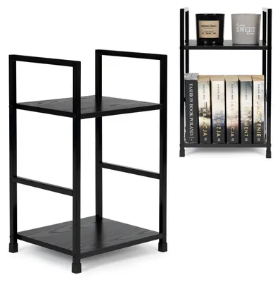 Immagine prodotto di Comodino moderno in legno con due ripiani, stile industriale, colore nero, marca ModernHome