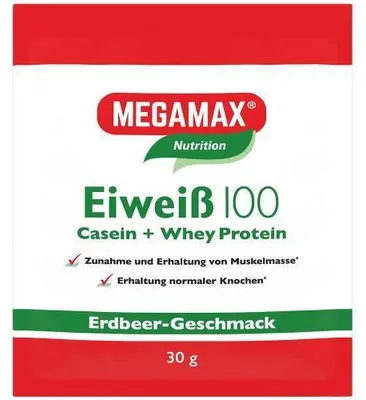 Obrázek produktu pro MEGAMAX Nutrition Protein 100 Powder s příchutí jahody, 30 g prášku