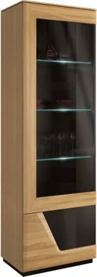 Produktbild von Bücherregal Bücherschrank Büchervitrine - 61 cm breit, teilmassiv, Optik: Eiche / Schwarz