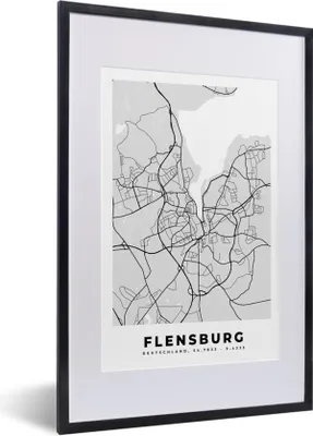 Produktbild von MuchoWow® Gerahmtes Poster Karte - Flensburg - Karte - Deutschland 40x60 cm - Poster mit Schwarzem Bilderrahmen Wandposter Rahmen Foto Bilder - Poster in Rahmen