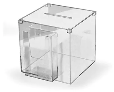 Produktbild von Losbox aus Acryl mit Broschürenhalter 300x300x300 mm
