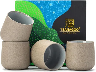 Produktbild von Japanische Teetassen Keramik 205ml Dunkelgrau Tee Tassen Set 4 Stück