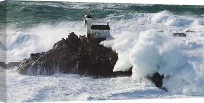 Image de Tableau sur toile, Phare dans la mer agitée - Jean Guichard, Phare de Tavennec - 140x70 cm