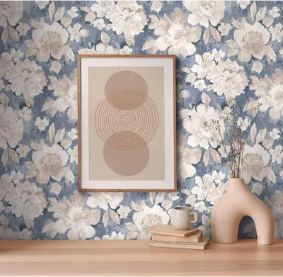 Produktbild von Florale Tapete Blau Beige – Vlies Tapete große Blumen Aquarell Optik matt AS-Creation (KG-174491)