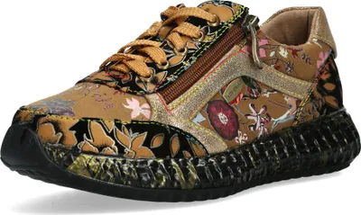 Produktbild von Laura Vita Damen Sneaker Leder mit Blumenmuster und Plateau Burton 11, Größe:38 EU, Farbe:Braun