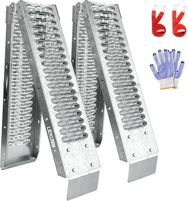 Produktbild von 2 x Klappbare Auffahrrampen 170 x 22 cm, 454 kg Tragkraft Laderampe | Stahl Auffahrrampe für Anhänger, Auffahrrampe für Motorrad, Rasenmäher, Rasentraktor, PKW Auto Laderampe