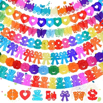 Papiergirlande, 7er-Set Kleeblatt, Regenbogen, 3 m
