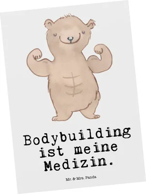 Produktbild von Mr. & Mrs. Panda Postkarte Bär Bodybuilding - Weiß - Geschenk, Fitnessstudio, Ausdauer, Ansichtskarte, Postkarten, Sport, Ansichtskarten, Fotokarte, Krafttraining, Stärke