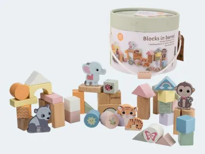 Produktbild von 50 Holzbausteine Wildies Family in Tonne