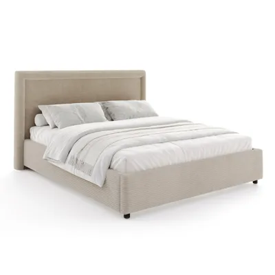 Produktbild von FDM Bett BUSCA Cord 90x200 cm Polsterbett mit Lattenrost aus Metall Bettkasten Stauraumbett Samt beige