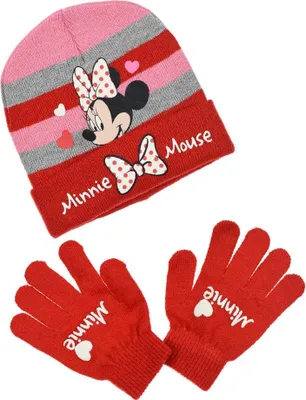Produktbild von Disney Minnie Maus 2tlg. Set Kinder Herbst Wintermütze und Handschuhe – Rot / 54