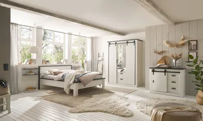 Produktbild von Schlafzimmer Set Stove in weiß komplett Set 5-teilig mit Bett und Kleiderschrank