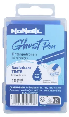 Produktbild von McNeill Ghost Pen Tintenpatronen 10er Pack blau radierbare Tinte für Ghost Pen Füller Ersatzpatronen