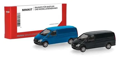 Produktbild von Herpa 014229 - 1/87 MiniKit: Mercedes-Benz Vito Kasten (W639 facelift / 2010), enzianblau und schwarz (2 Stück)