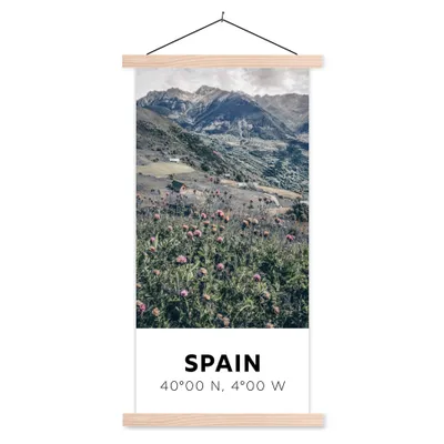 Produktbild von MuchoWow® Textilposter Spanien - Berge - Blumen 60x120 cm mit holzfarbenen Rahmen - Holz