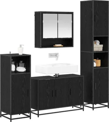 Produktbild von vidaXL Badezimmermöbel-Set 4 stk. Schwarz Eichen-Optik